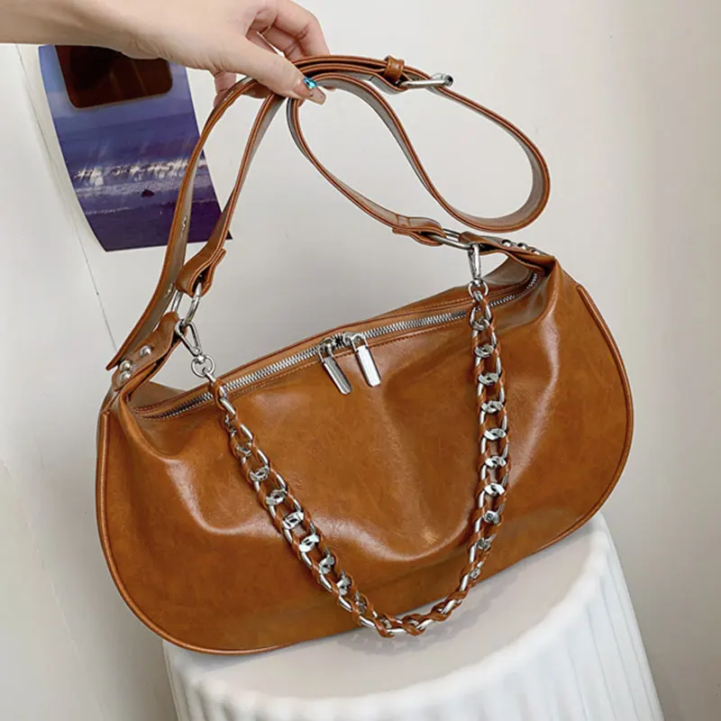 

Винтажная сумка через плечо из искусственной кожи для женщин 2022, однотонная женская дизайнерская сумка на цепочке, трендовая женская сумка ...