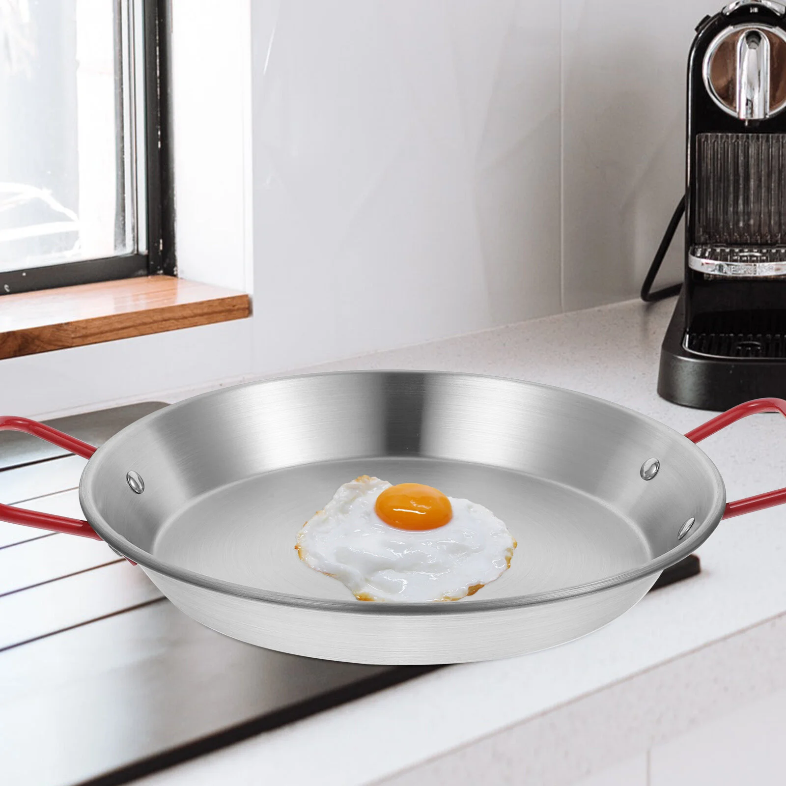 

Stainless Steel Paella Pan Frying Pan Fried Chicken Spaghetti Pan Wok Stir Fry Pan Cookware for Home Restaurant 20cm