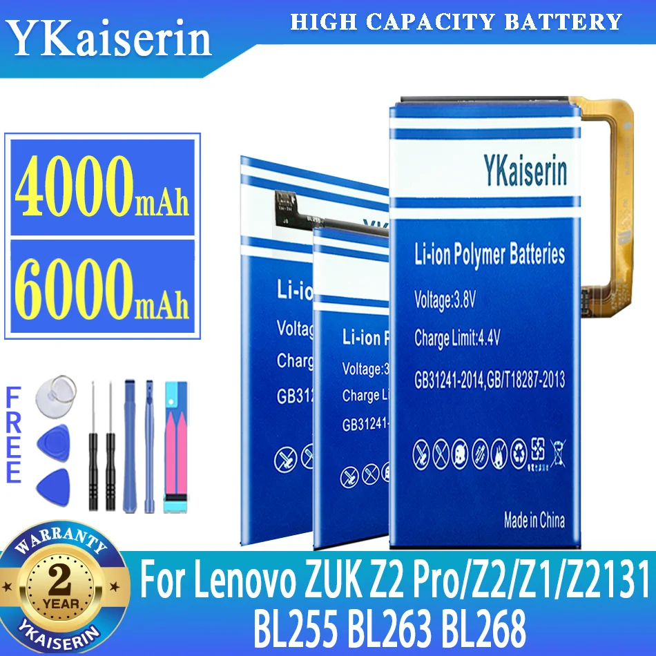 

YKaiserin BL255 BL263 BL268 Battery For Lenovo ZUK Z2 Pro Z1 Z2Pro Z2131 Mobile Phone Replacement Batteries Bateria + Free Tools