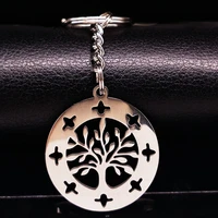 fashion tree of life stainless steel key chain women round silver color key ring jewelry women gifts llaveros mujer k7610s08