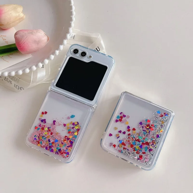 Новый Красочный зыбучий песок для Samsung Galaxy Z Flip 3 4 5 Простой Прозрачный блестящий