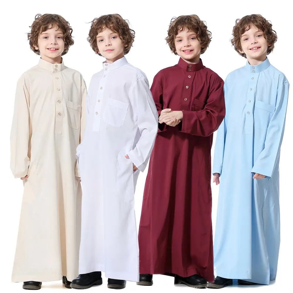 2023 New Children Robe Long Sleeves Teenager Muslim Clothing Boys Kaftan Islamic Middle East Arab Jubba Thobe Seasons
