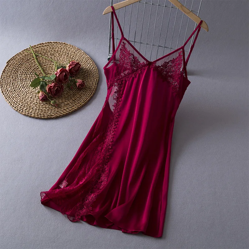 

Jxgarb, Новинка лета 2023, женская ночная рубашка без рукавов из сатина и кружева в стиле пэчворк, прозрачная, сексуальная, модная женская ночная рубашка с подкладкой