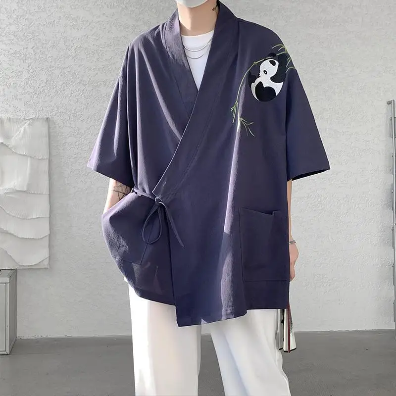 3-цветный льняной костюм Тан в китайском стиле с перекрестным воротником мужской