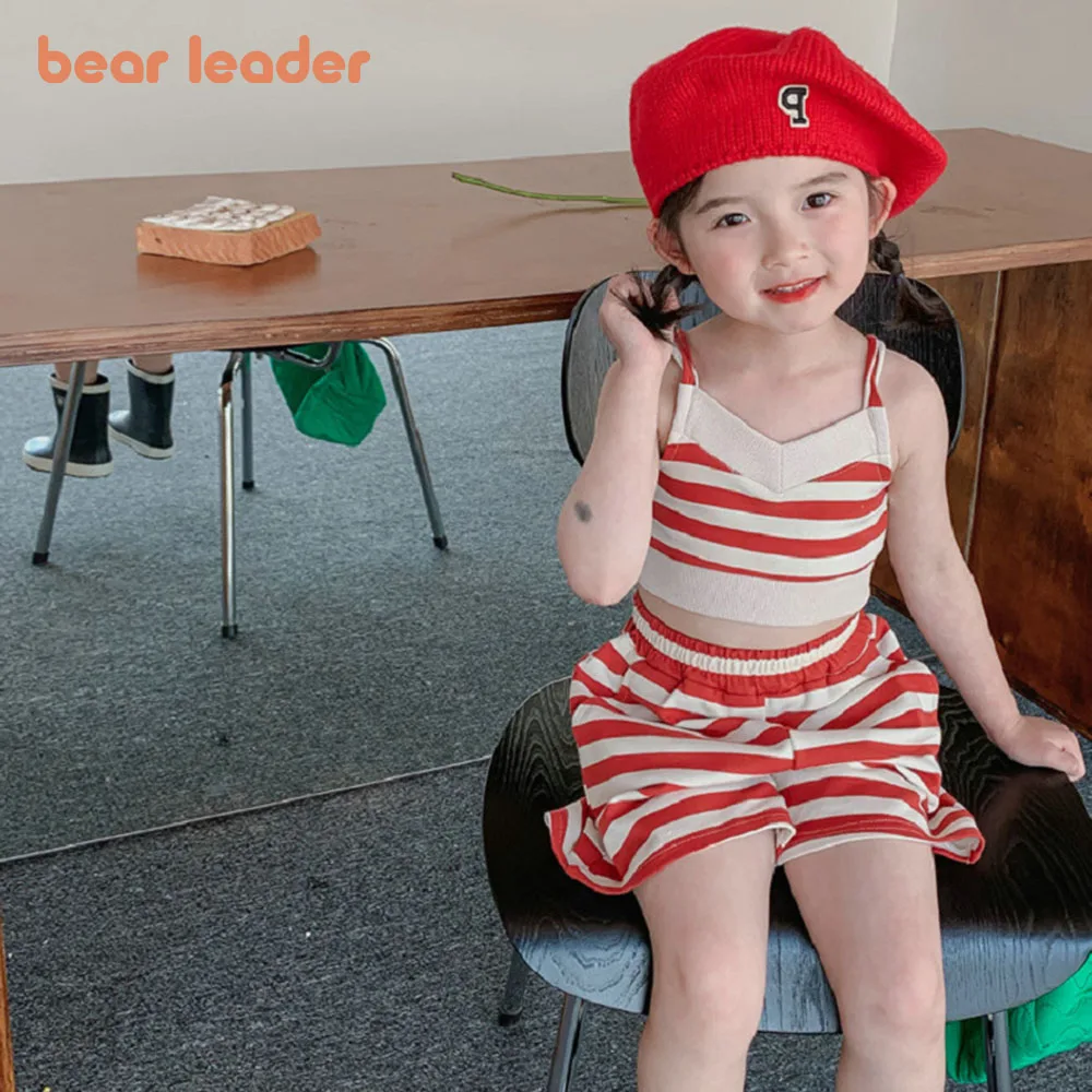 

Bear Leader/Детские комплекты одежды для девочек модная детская одежда Новинка лета 2022 года, Полосатая майка с подтяжками + шорты, комплект из 2 пр...