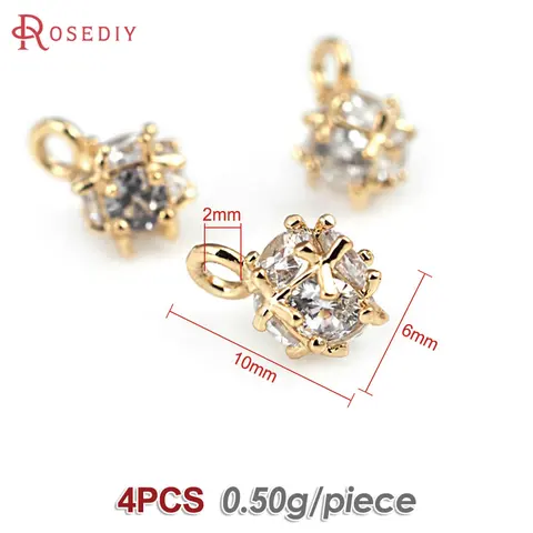 Кубические подвески Rosediy из латуни с цирконием, платиновый цвет, 6х10 мм