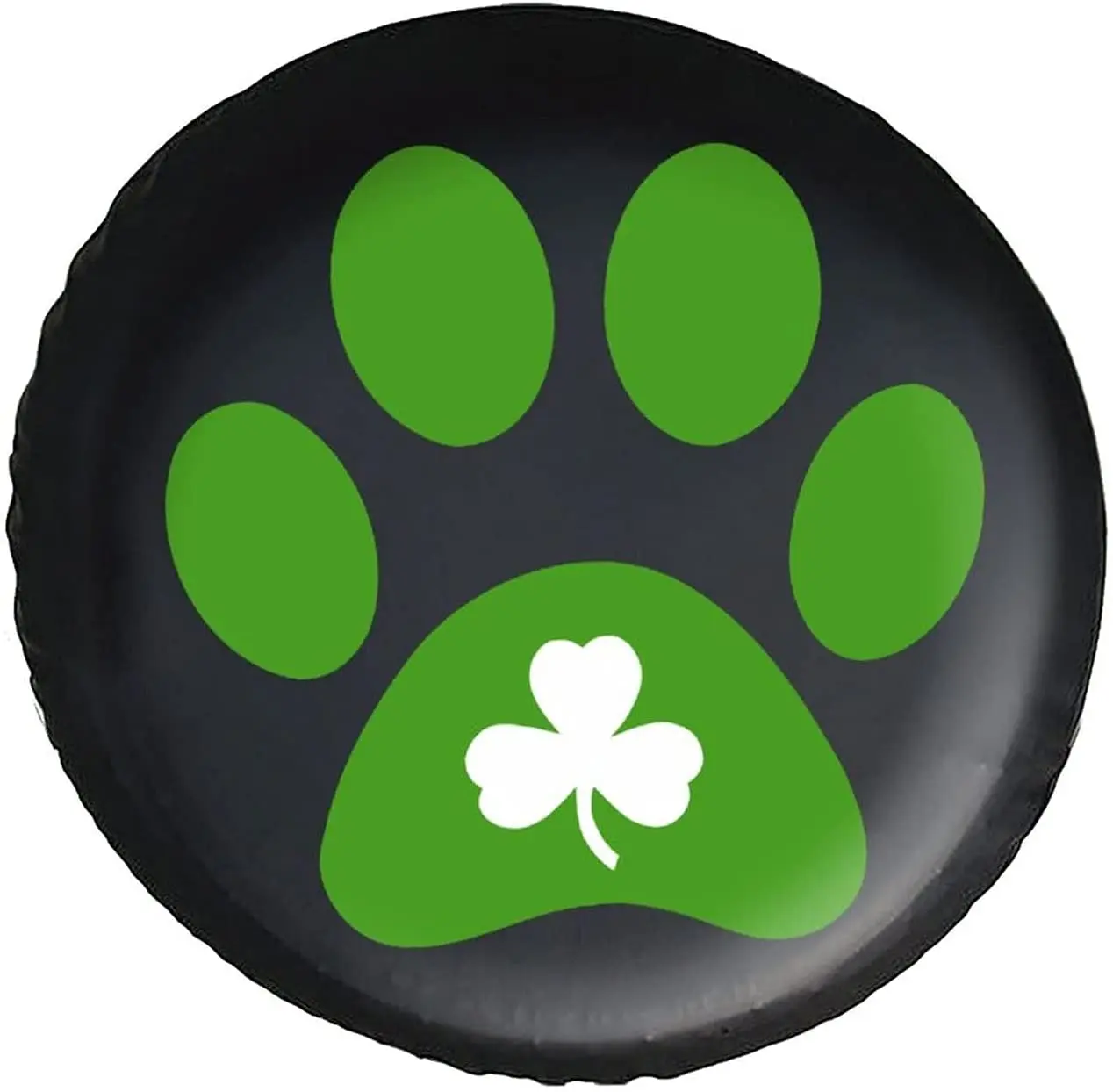 

Dog Paw Print Clover PU Leather Spare Tire Cover Camping Wheel Protectors Printed for RV SUV Truck Trailer 14" 15" 16" 17" Inch