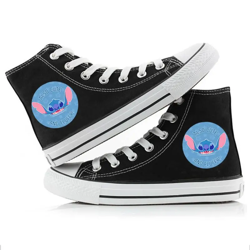 Disney big size white black Stitch Surrounding New Couple High-top Canvas Shoes Korean Breathable Men's And Women's Shoes