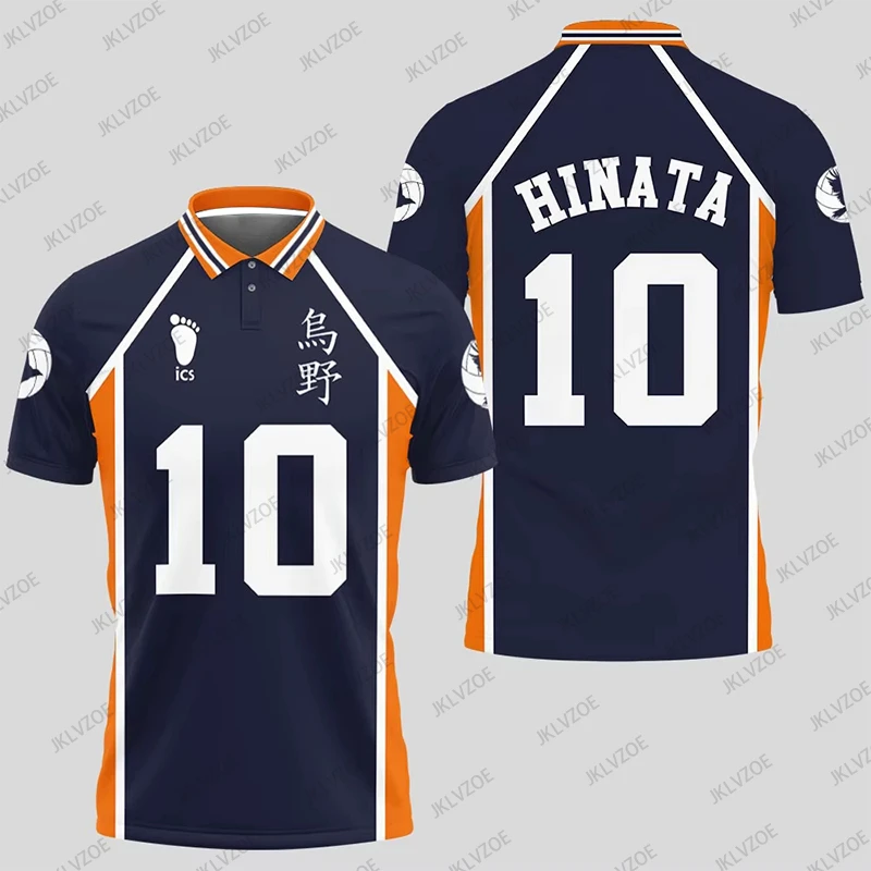 Фото Футболки-поло Haikyuu Hinata 10 для косплея, летние мужские поло с коротким рукавом, волейбольная форма, японские спортивные майки, топы для детей и взрослых №1