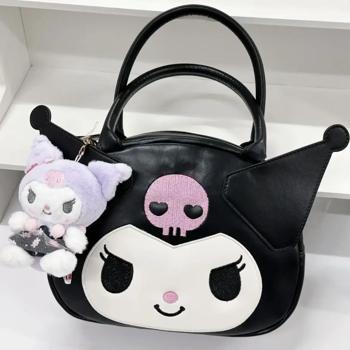 

Sanrio Kuromi Pu Handbag Messenger Shoulder Bag Kawaii Women Girl Cartoon Lolita Cosplay Large Bag Anime Accessory Xmas Gift