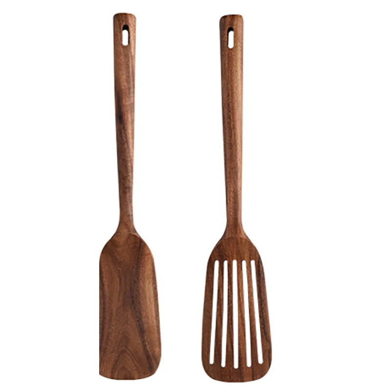 

Деревянная кухонная утварь, 2 деревянные ложки и лопатка для приготовления пищи, гладкая, кухонная посуда для домашнего использования и кухни