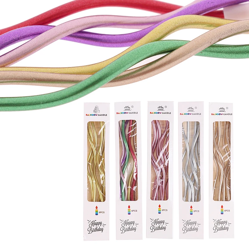 6 шт./креативные гибочные свечи с резьбой спиральные для торта многоцветные