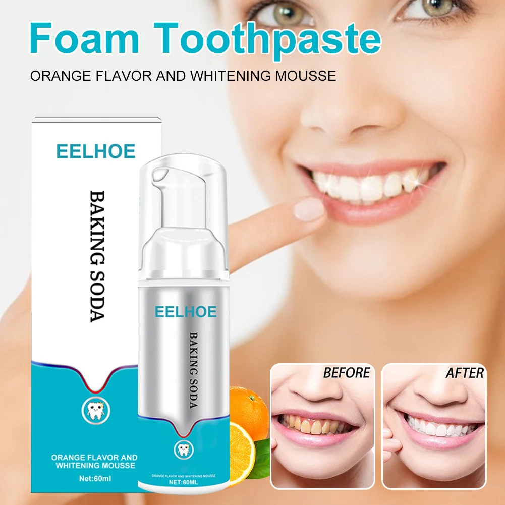 

60ML Baking Soda Teeth Cleaning Mousse Deep Cleaning Foam Toothpaste Stains Removal Fresh Breath Tooth Whitening MousseTool