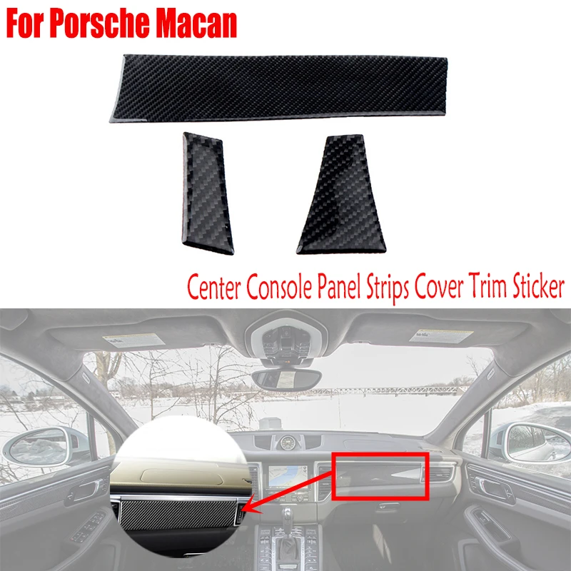 

Автомобильные аксессуары из натурального углеродного волокна, запчасти для интерьера, полосы панели центральной консоли, наклейка на обшивку для Porsche Macan 2014-2017