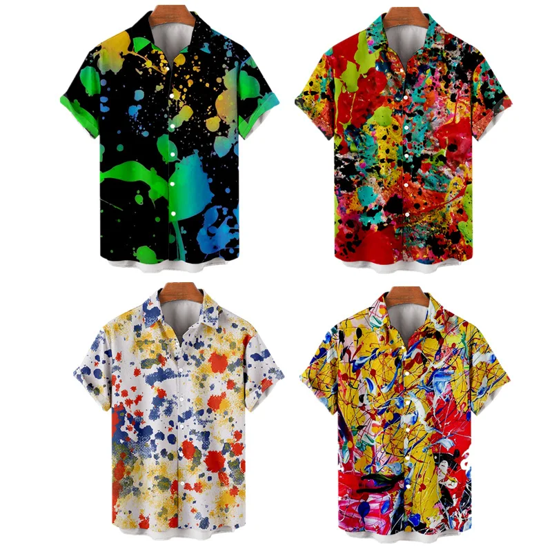 Men's Shirts Hawaii Shirt Short-Sleeve Aloha Casual Beach Creative Graffiti Streetwear