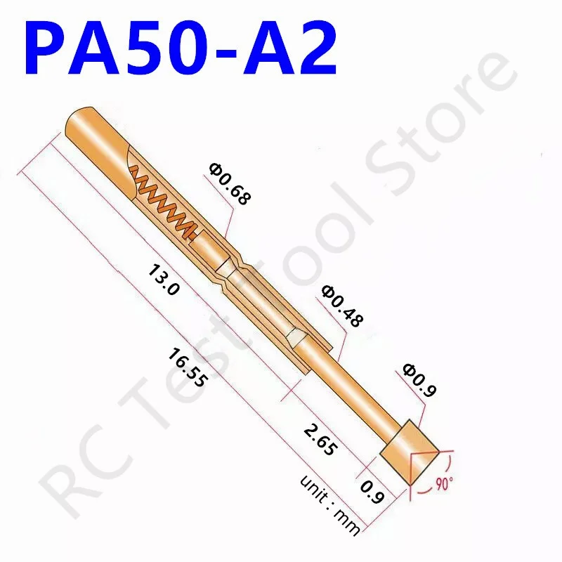 

100PCS PA50-A2 Spring Test Probe PA50-A Test Pin Test Tool 16.55mm Dia0.68mm Gold Needle Tip Dia 0.9mm Pogo Pin P50-A P50-A2