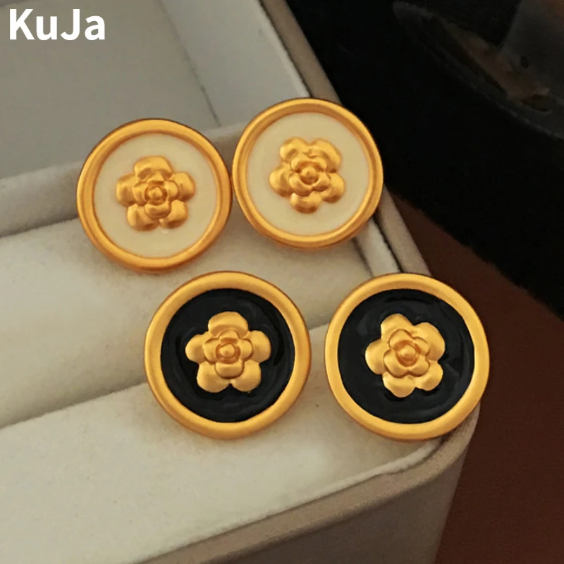 

Trendy Jewelry 925 Silver Needle Vintage Temperament Enamle Flower Earrings For Women Wedding Gifts Simply Design Accessories