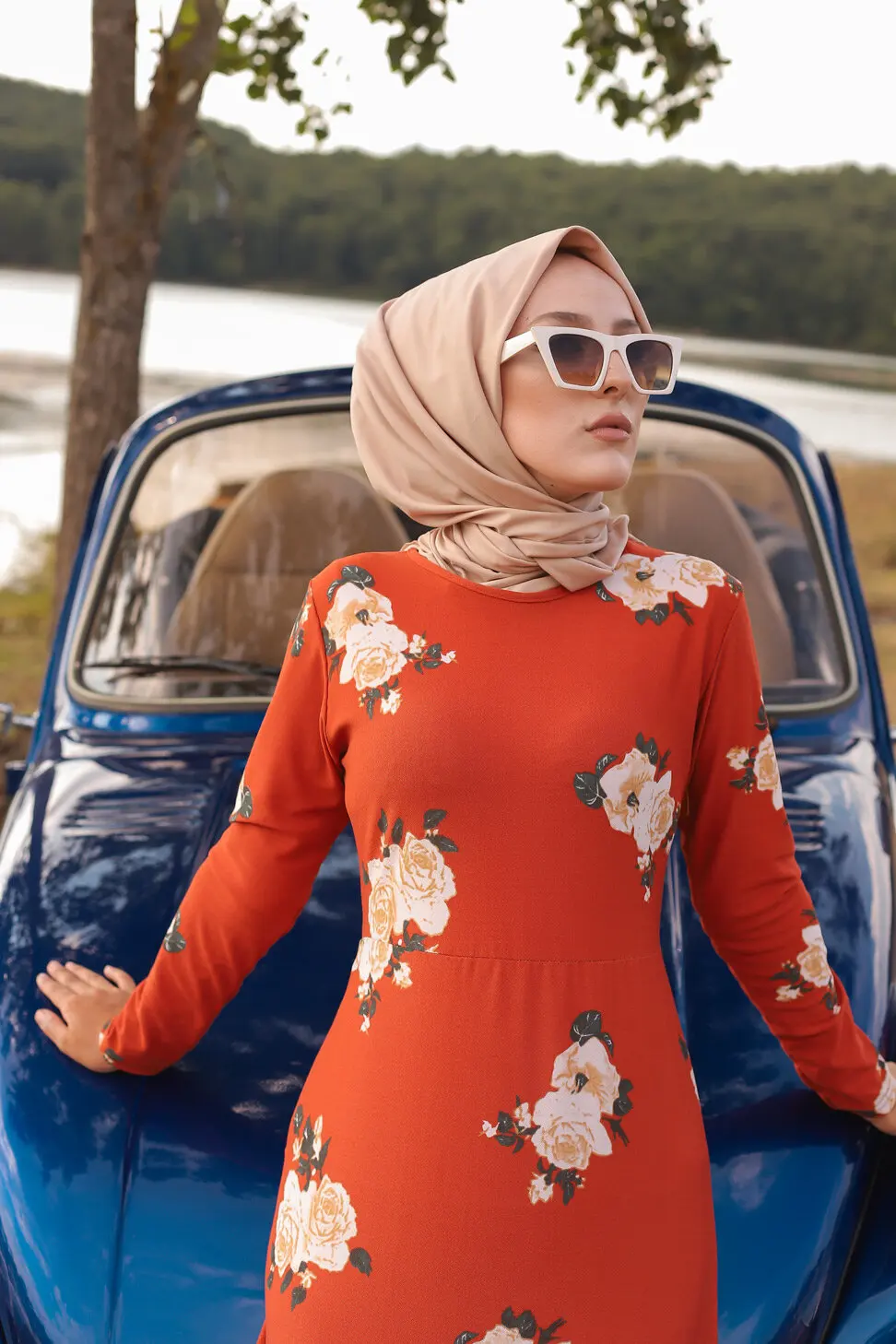 TUGBA Muslim Dress Long Sleeve Floral Print muslim dress code 2021 turkish gown hijab summer