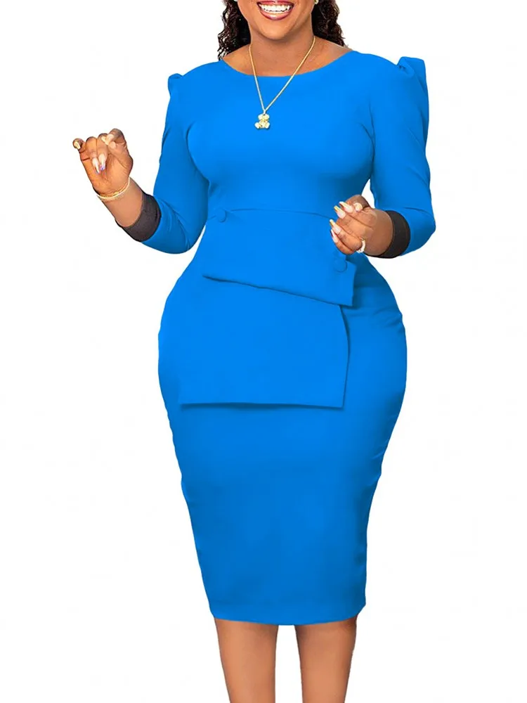 

Elegant Fashion Women Office Dress Business Work Outfits Summer Fall Hip Wrap Pencil Dress OL African Waer Clothes Midi Vestidos