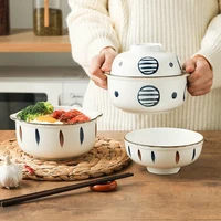 ceramic instant noodle bowl with lid student dormitory noodle bowl household binaural bowl japanese cute rice bowl salad bowl