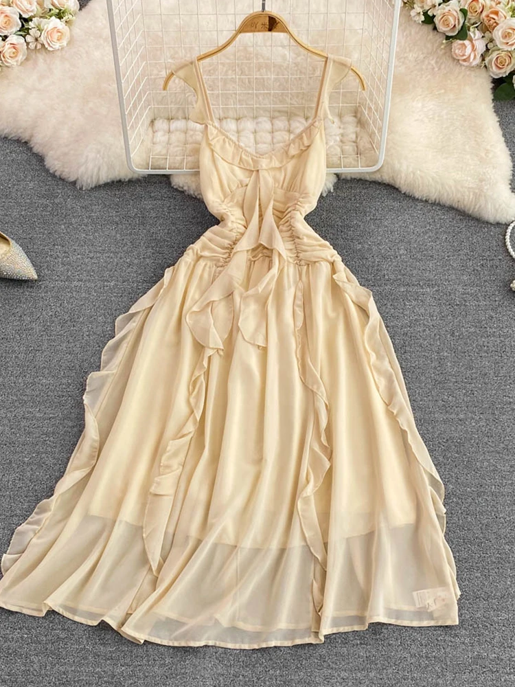 

FMFSSOM Summer New Women Fashion Casual V-Neck High Waist Slim Pleated Dress Sexy Off Shoulder Ruffle A-Line Dresses