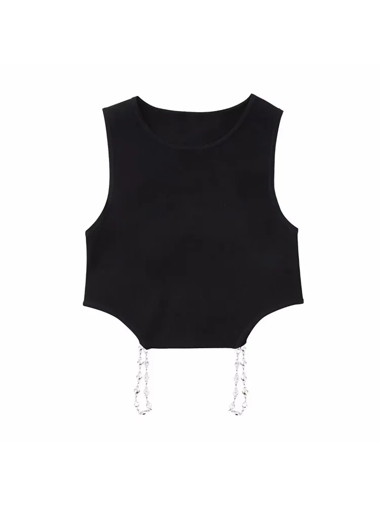 

Women 2023 Spring New Fashion Hollow Out Knitted Tank Tops Vintage Sleeveless Backless Female Camis Chic Tops