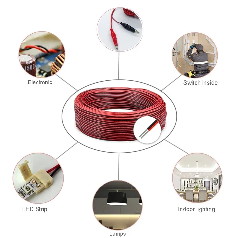 2-контактный Электрический провод гибкий телефон кабель 3-100 м 18 20 22AWG