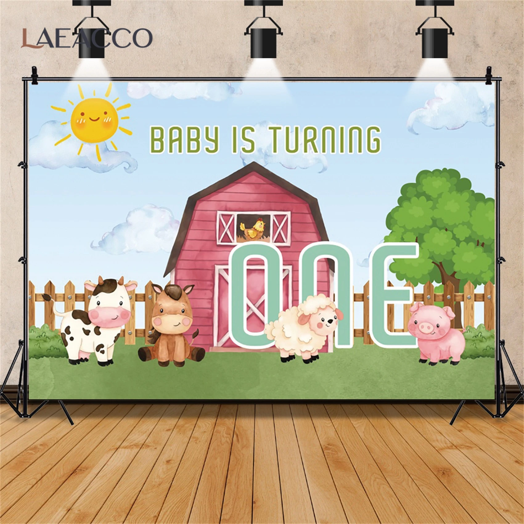 

Мультфильм ферма ранчо животные один ребенок поворот день рождения фон фотографический Баннер фотография Декор