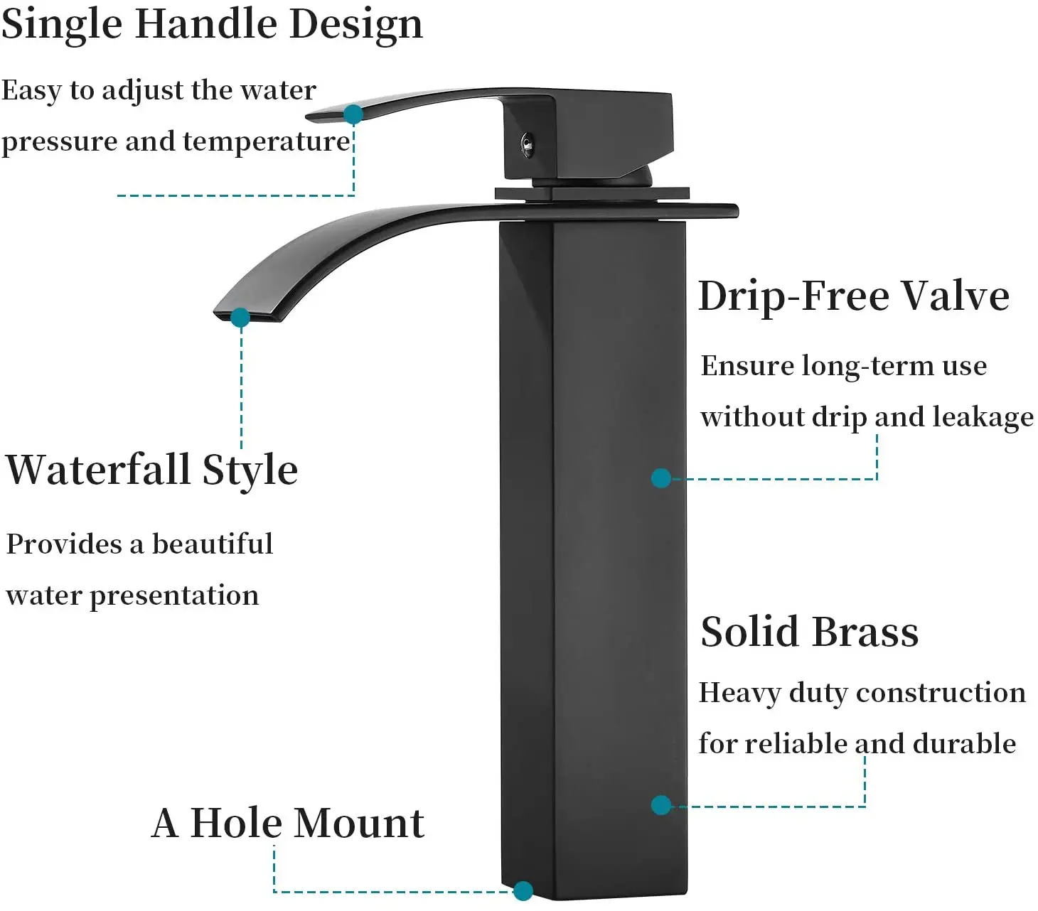 Смеситель для раковины в ванную комнату водопад кран однорычажный латунный