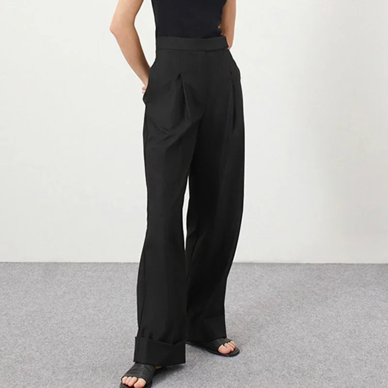 Модные плиссированные брюки с широкими штанинами Осенние однотонные Костюмные