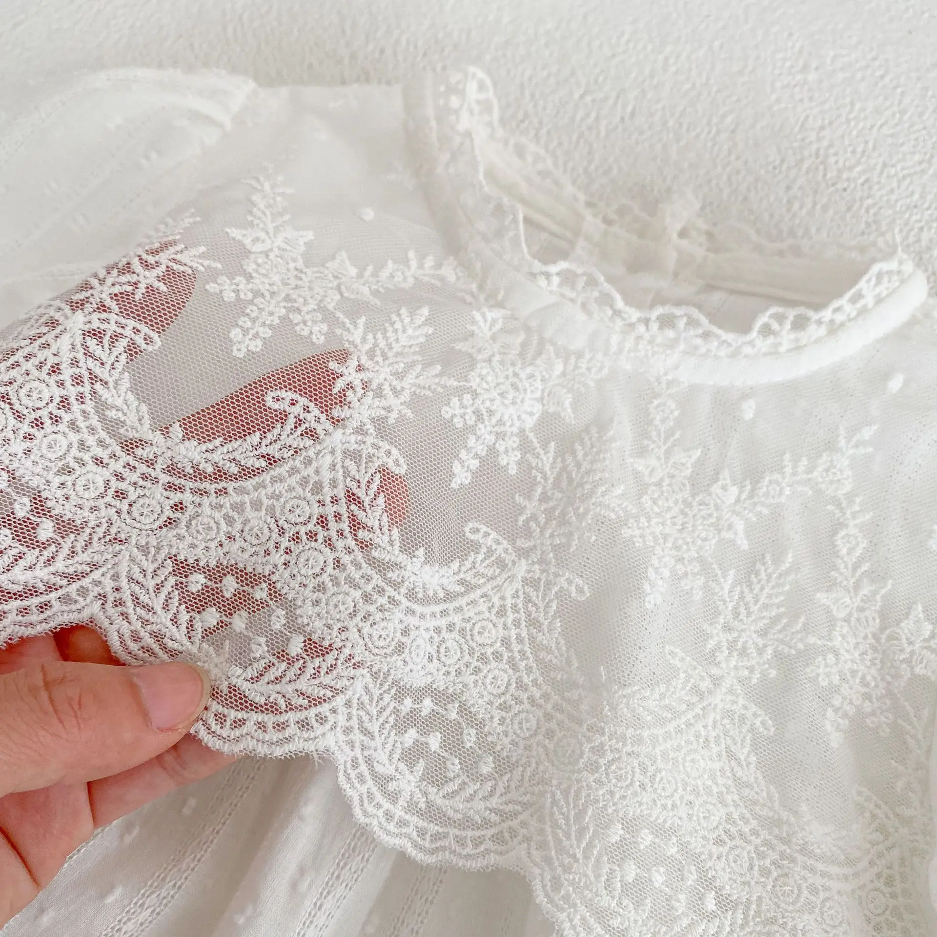 2022 Autumn New Thin Girl Infant Mesh Lace Long Sleeve Jumpsuit Boy Toddler Breathable Pure Color Romper Baby Cotton One-piece