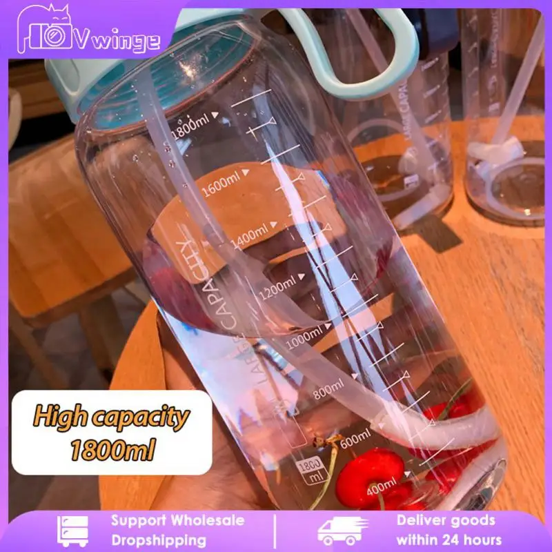 

Straw Style Bottle With Handle Modern And Simple For Outdoor Sports Camping And Hiking Bicycles 1800ml Plastic Cups Portable