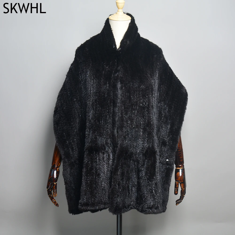 

New Luxury Lady Muffler 100% Real Mink Fur Scarf Hand Knitted Natural Mink Scarves Neck Warmer Poncho Wholesale