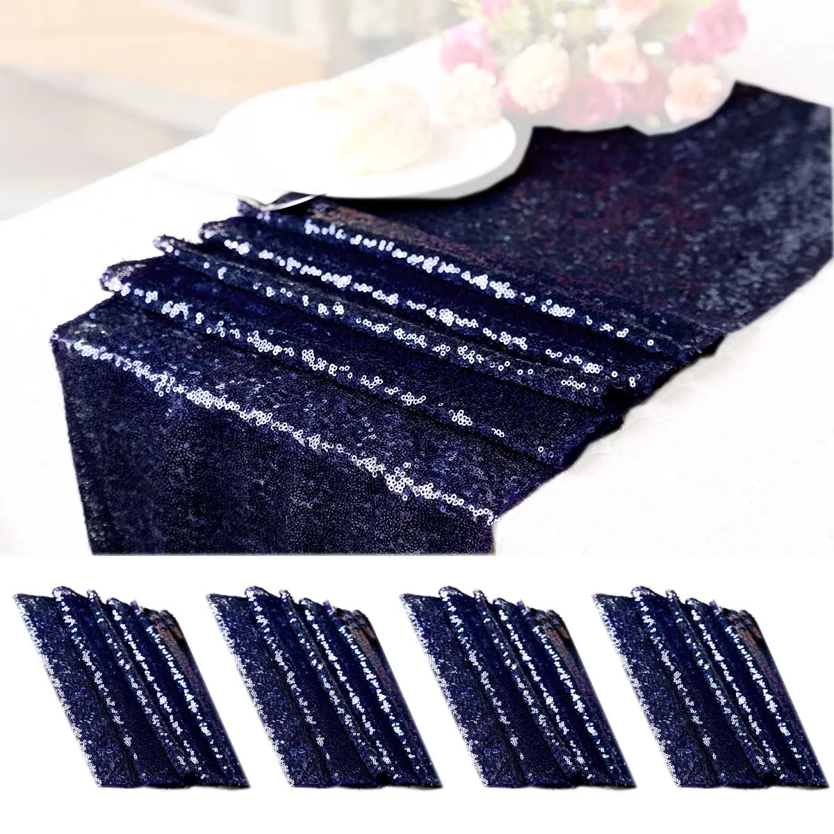 

Блестящая настольная дорожка Royaltime s темно-синего цвета, 12x72 дюйма, блестящая настольная дорожка с блестками для свадебной вечеринки, украшение «сделай сам» (4 шт. в упаковке)