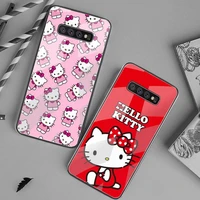 cute cat pink hello kitty phone case tempered glass for samsung s20 ultra s7 s8 s9 s10 note 8 9 10 pro plus cover