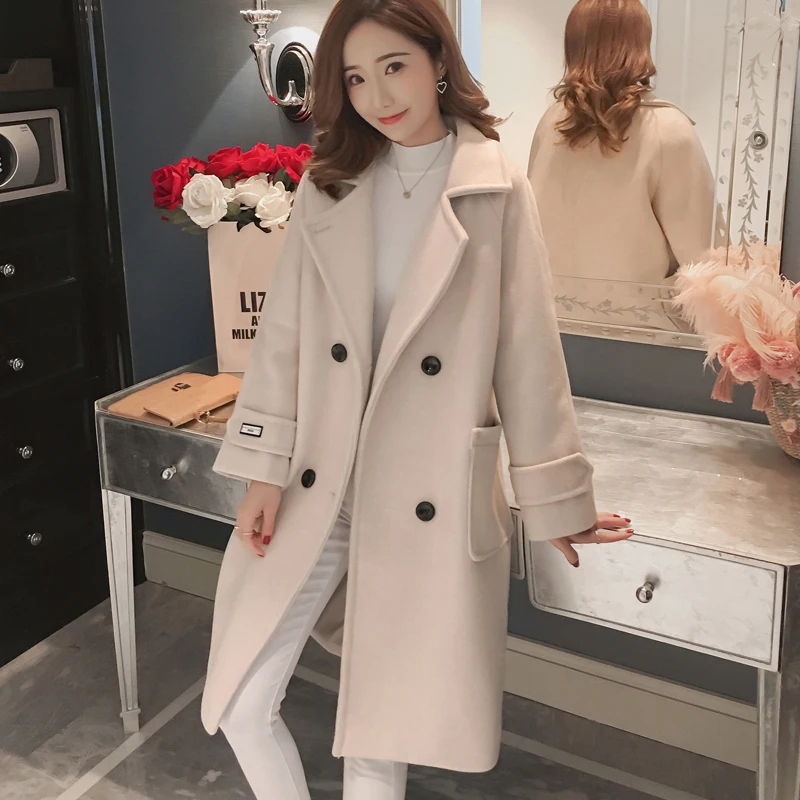 

Autumn Winter Jacket Women Korean Wool Coat Female Woolen Long Coats Pink Jackets Female Outerwear Clothing Nice Chaqueta Mujer