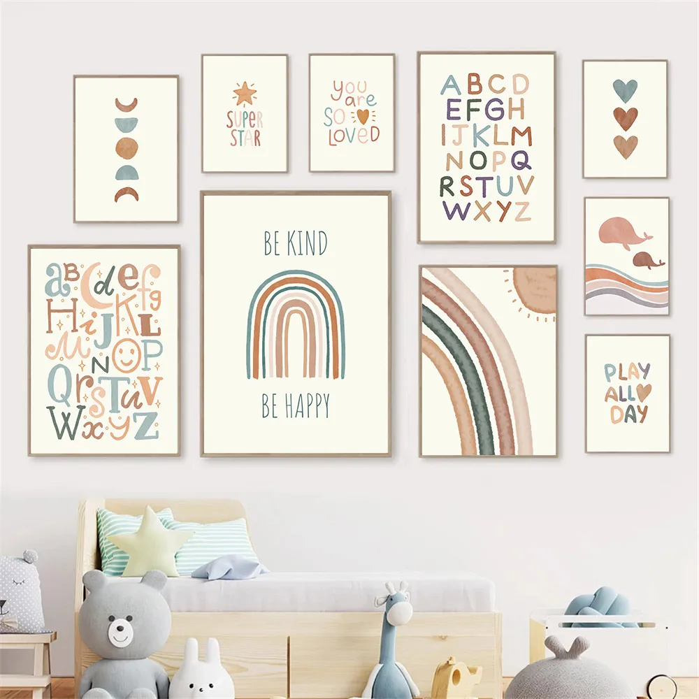 

Nursery Canvas Print Alphabet Poster Rainbow Wall Art Prints Quotes Painting ABC Posters Nordic Wall Pictures Kids Room Decor