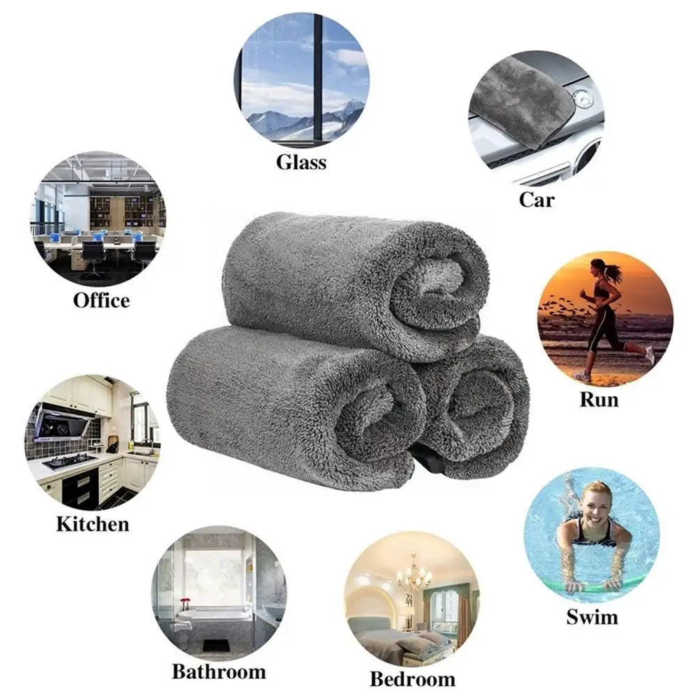 

3PCS 1200GSM Thick Car Wash Microfiber Towel Car Cleaning Kitchen Glass Drying Rags Towels 40x40cm Polishing Detailing Clot X0N4