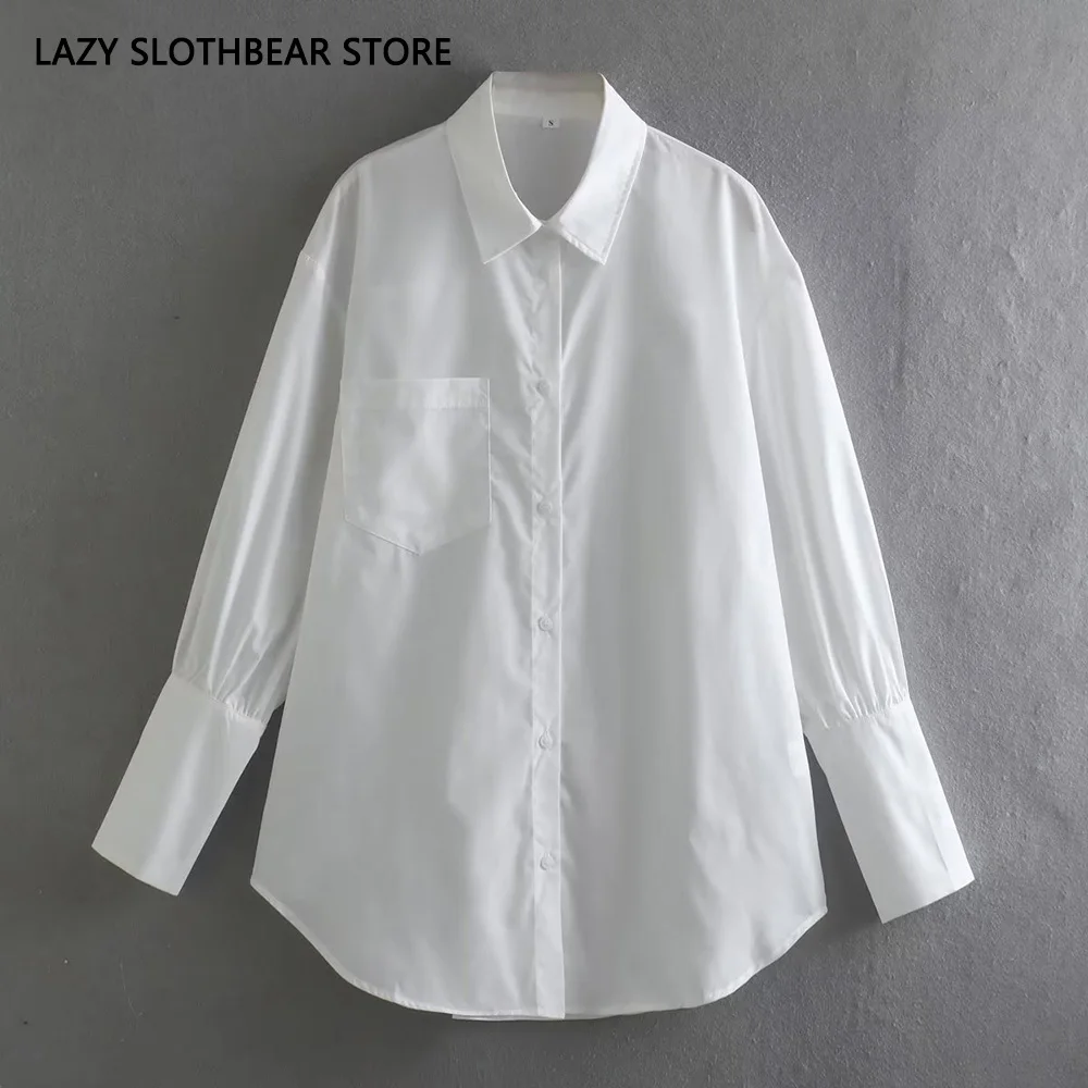 

Women Pure White Shirts Fashion Preppy Style Spring And Summer Long Sleeve Girls Blouse