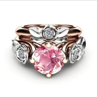 milangirl creative pink crystal rose golden silver rings for women female fashion jewelry