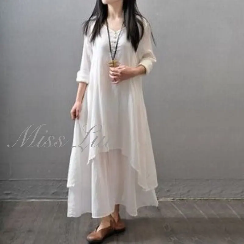 

Dresses for Women 2023 Chic and Elegant Cotton and Linen LOOSE Oversize Vintage Robe Layering Boho Dress Vintage Dress