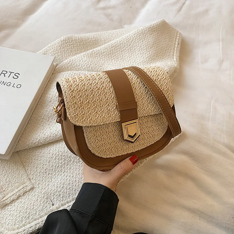

New Bags for Women Saddle Bag Solid Color Leather Braided Handbags Shoulder Bag Metal Buckle Crossbody Bag Purses Free Shpping