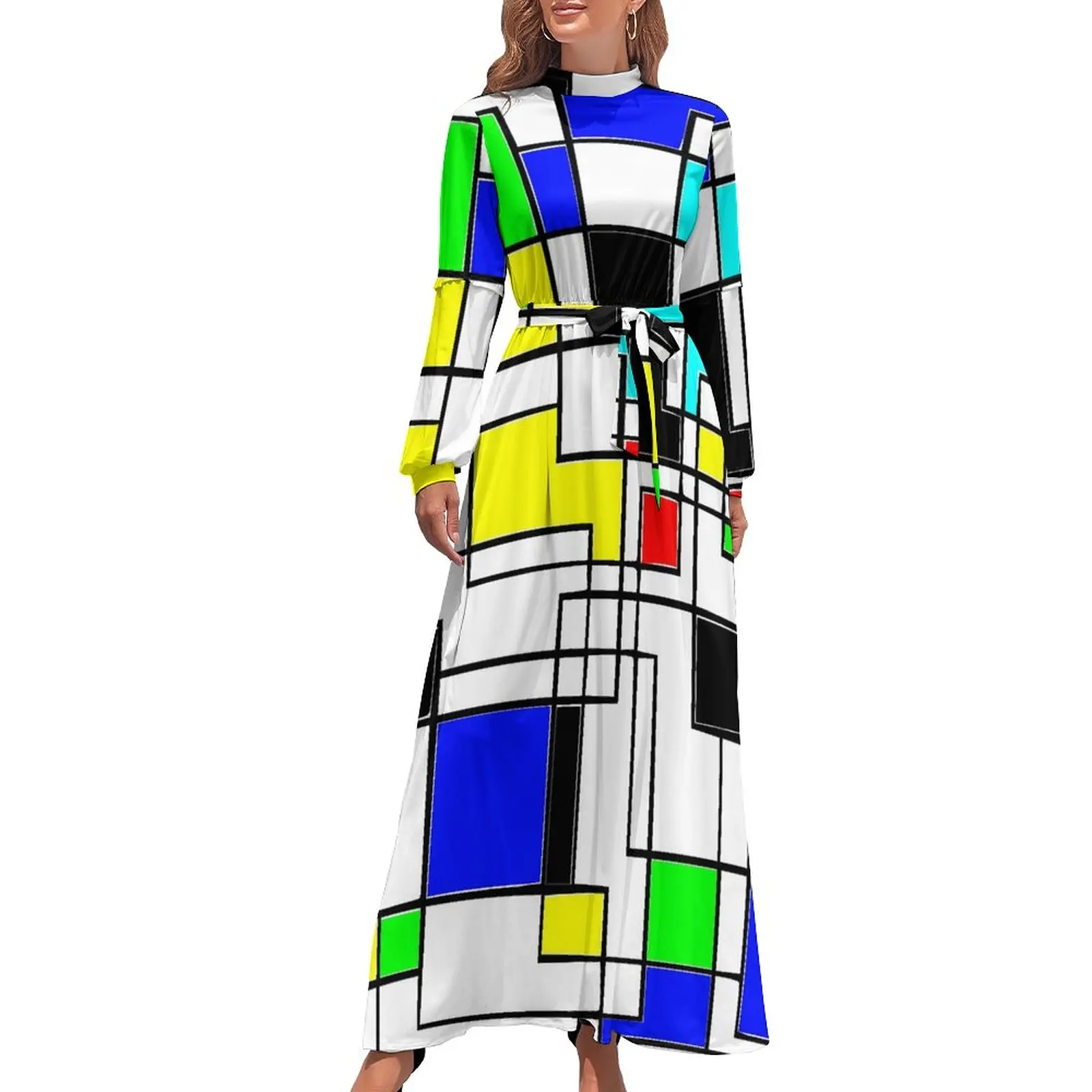 

Женское платье-макси с длинным рукавом, с завышенной талией