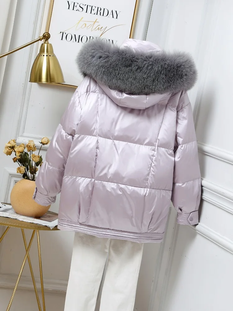 Women Down Jacket New Casual Style Fox Fur Collar White Duck Down Jackets Autumn Winter Warm Coats And Parkas Female Outwear