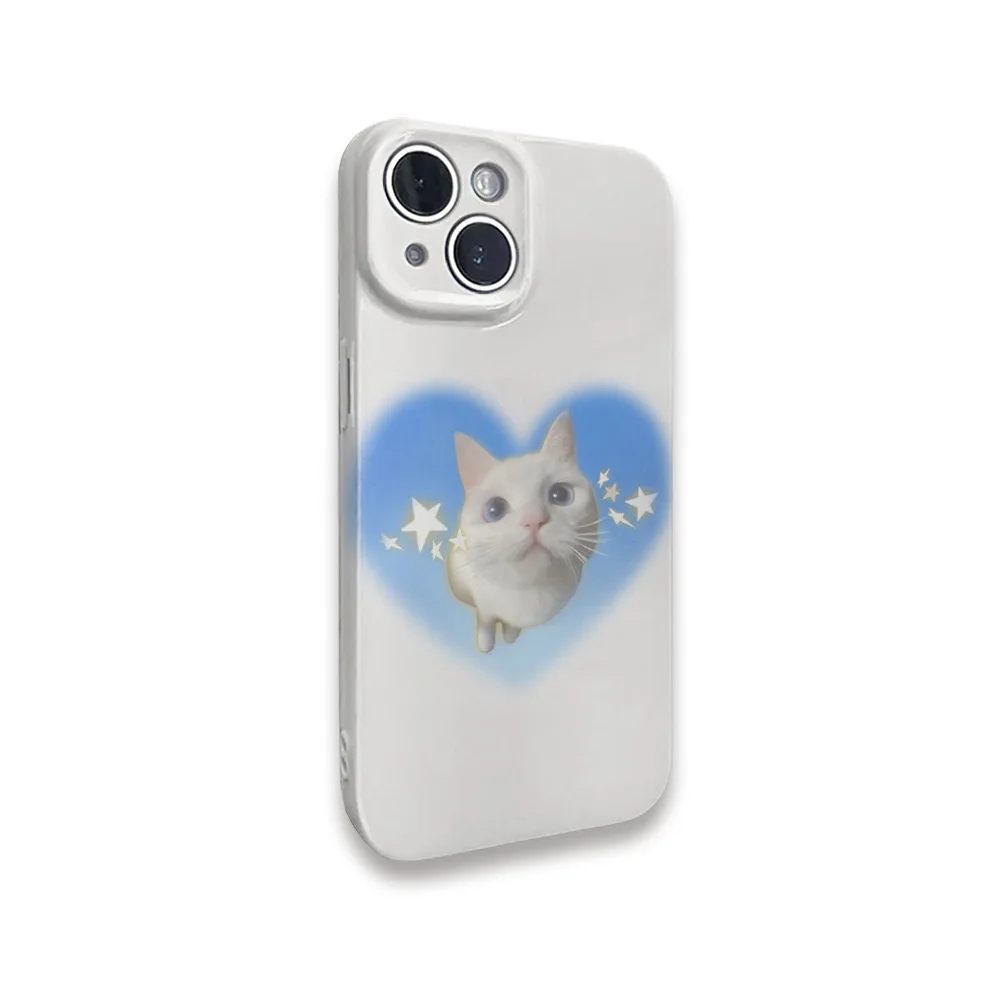 INS Blue Love Star Cat Cartoon Case for IPhone 16 15 PLUS 14 13 Pro Max 12 MINI 11 XR XS MAX Shockproof Ultra Thin Cover