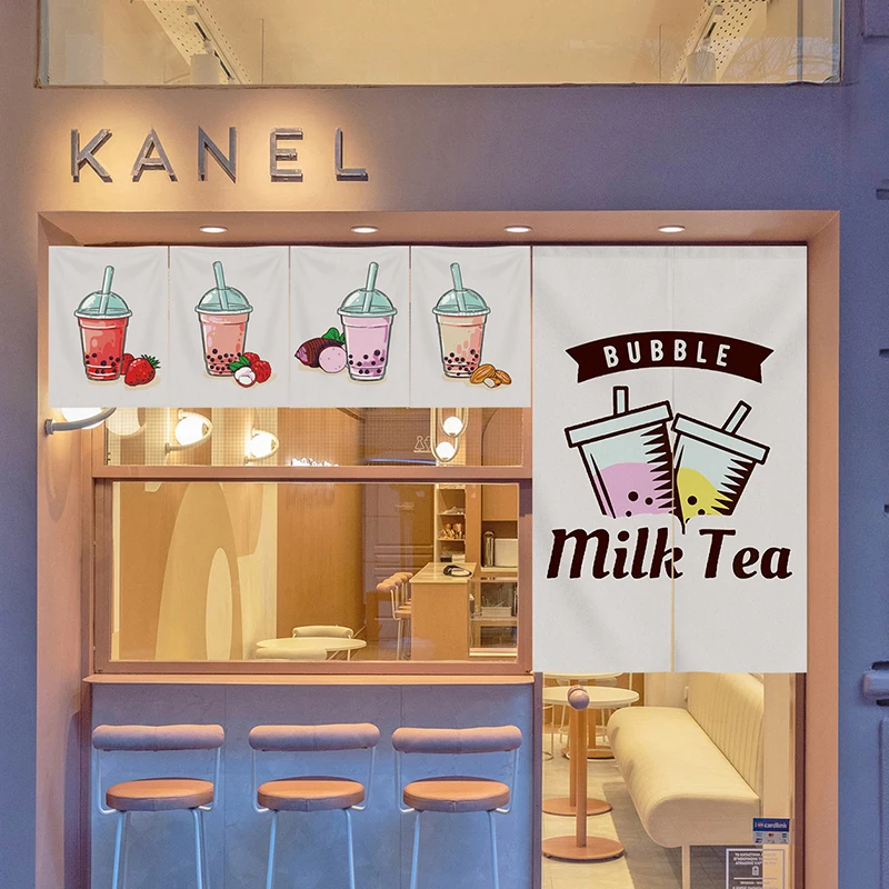 

Milk Tea Shop Door Curtain Bubble Tea Shop Door Head Small Short Curtain Decoration Shop Hanging Flag Curtain