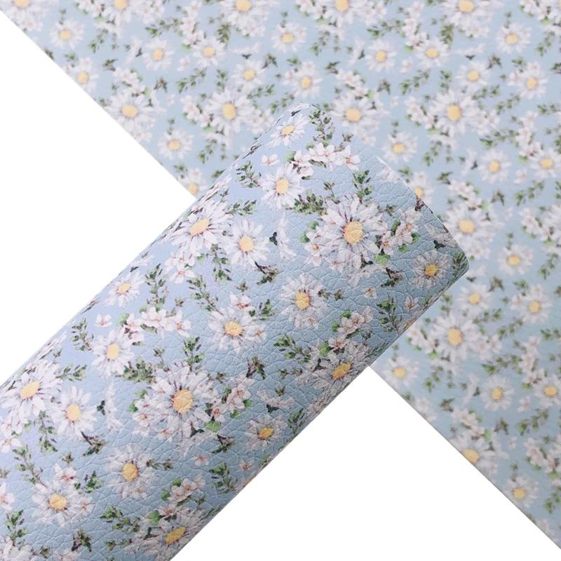 Листы Из искусственной кожзаменителя с рисунком ярко-голубых ромашек и полевых