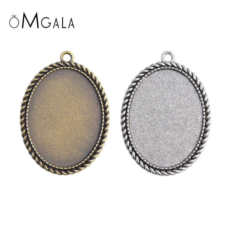 

New Fashion 5pcs 30x40mm Inner Size Antique Silver Plated Bronze And Black Simple Style Cabochon Base Setting Pendant