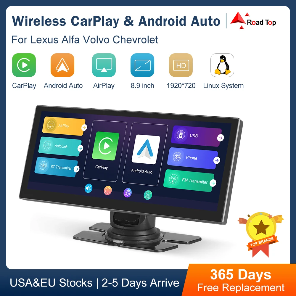 

8.9 Inch Universal Wireless Carplay Display For Lexus Alfa Volvo Chevrolet with Android Auto Mirror Link Bluetooth Rear Camera