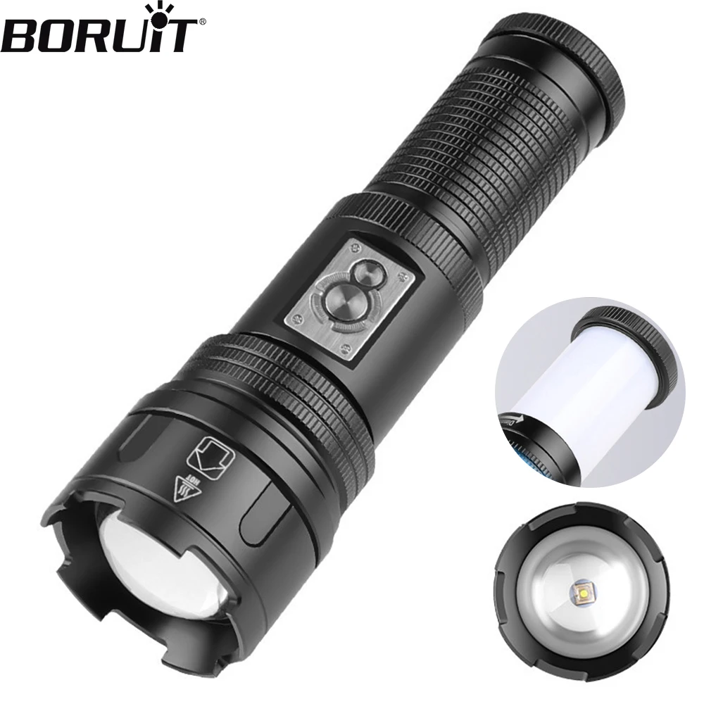 

BORUIT Powerful LED Flashlight USB Rechargeable Torch 2000LM 10 Modes Zoomable Tactical Lantern Built-in Battery Emergency Light